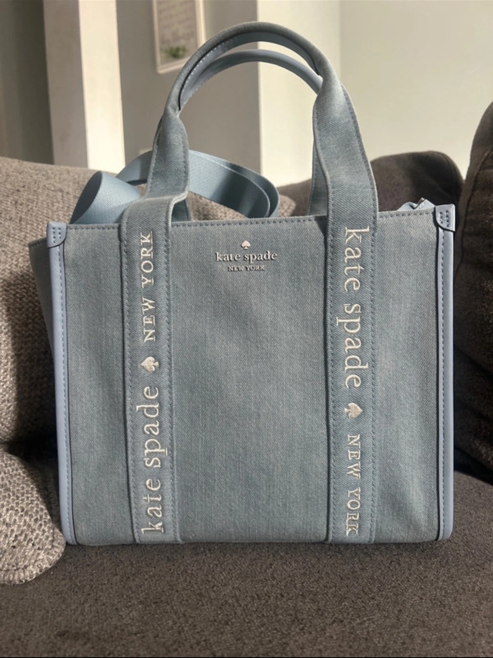 kate spade Light Blue Canvas Tote with Logo-Strap Detail